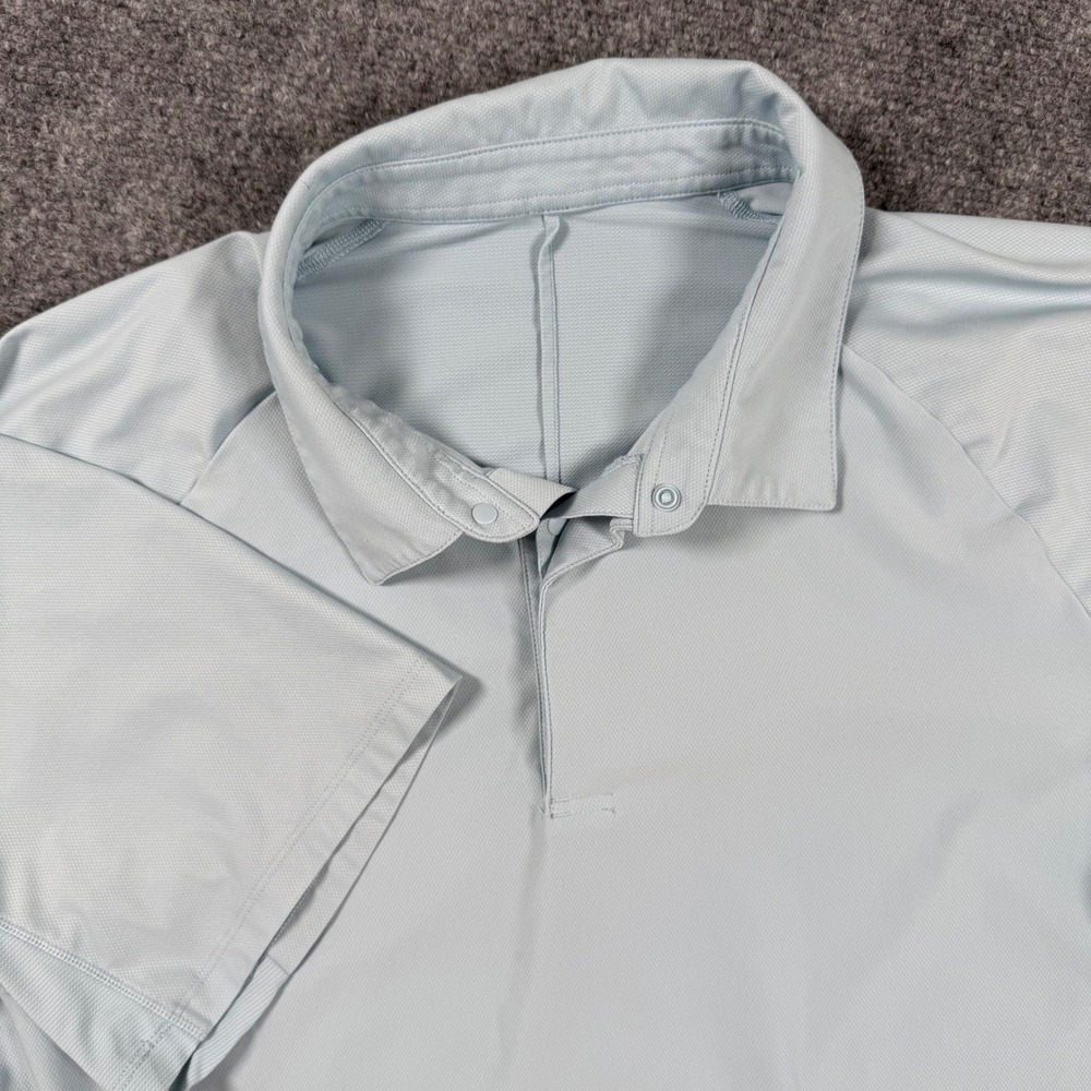 Lululemon Shirt Medium Blue Polo Short Sleeve Golf Athletic Training Flaw Men's